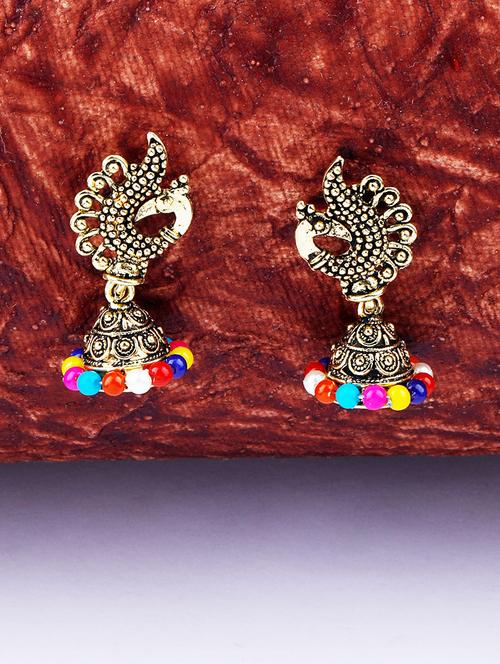 multi colored metal jhumka earring - 17449802 -  Standard Image - 0