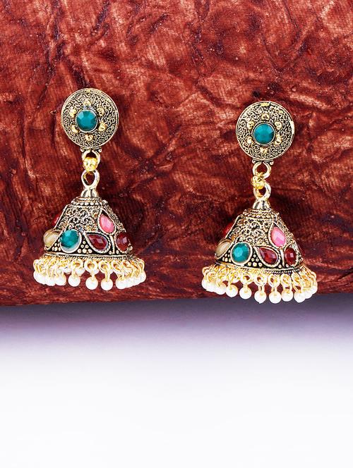 multi colored metal jhumka earring - 17449815 - Standard Image - 0