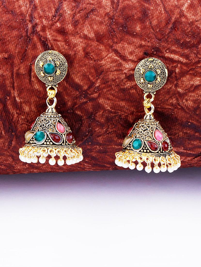 multi colored metal jhumka earring - 17449815 - Zoom Image - 0