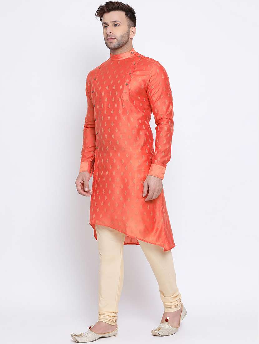 men self design mandarin neck asymmetric kurta - 17451162 -  Standard Image - 1