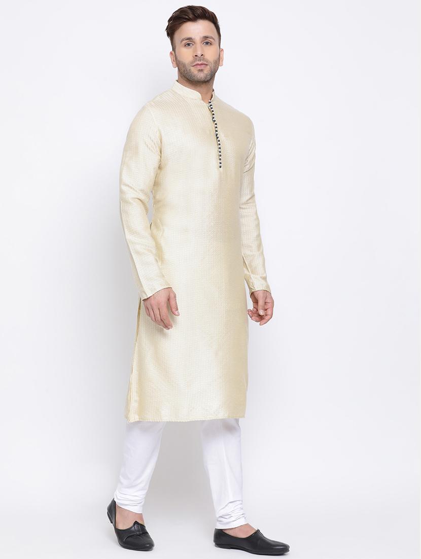 off white embroidered silk blend long kurta - 17451184 - Standard Image - 1