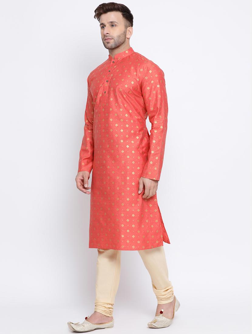 peach printed silk blend long kurta - 17451191 -  Standard Image - 1