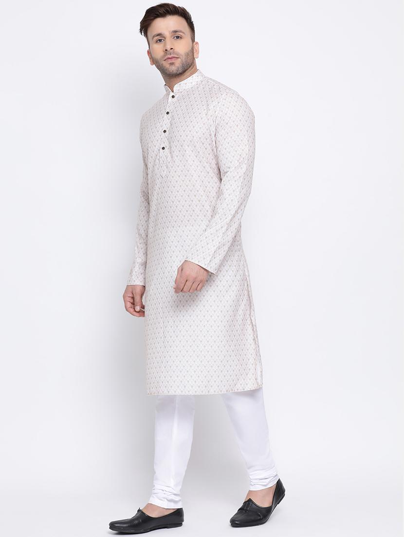 white printed linen long kurta - 17451198 -  Standard Image - 1