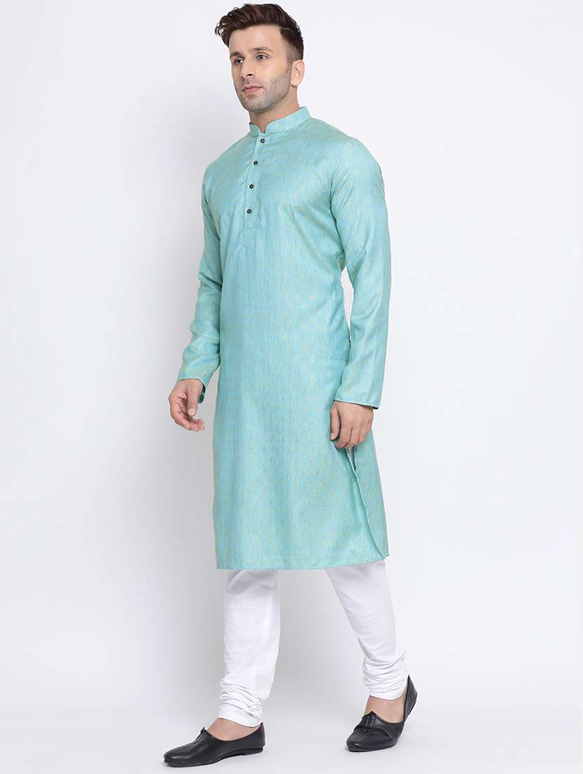 light blue self design long kurta - 17451214 -  Standard Image - 1