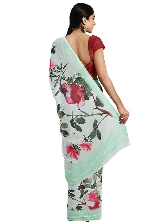 women's floral neo mint colored saree with blouse - 17451636 - Standard Image - 1