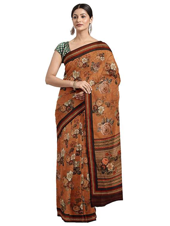 women's floral mustard colored saree with blouse