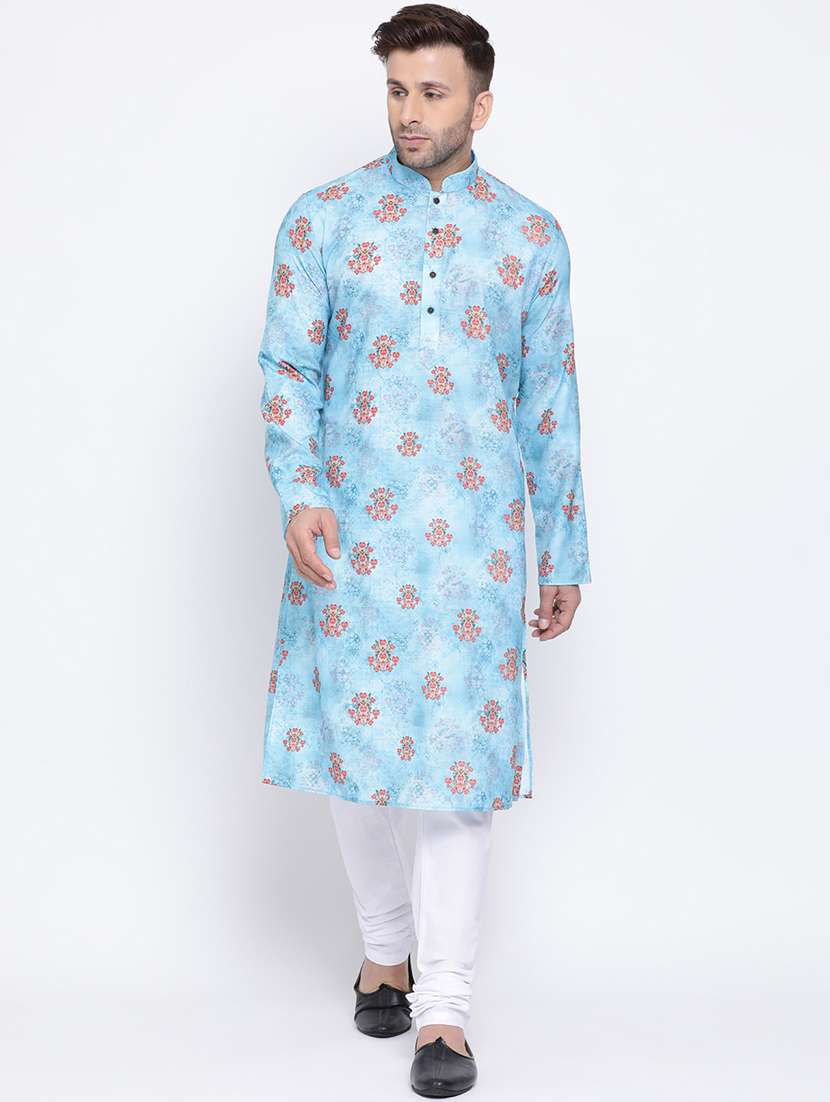 men floral kurta churidar ethnic wear set