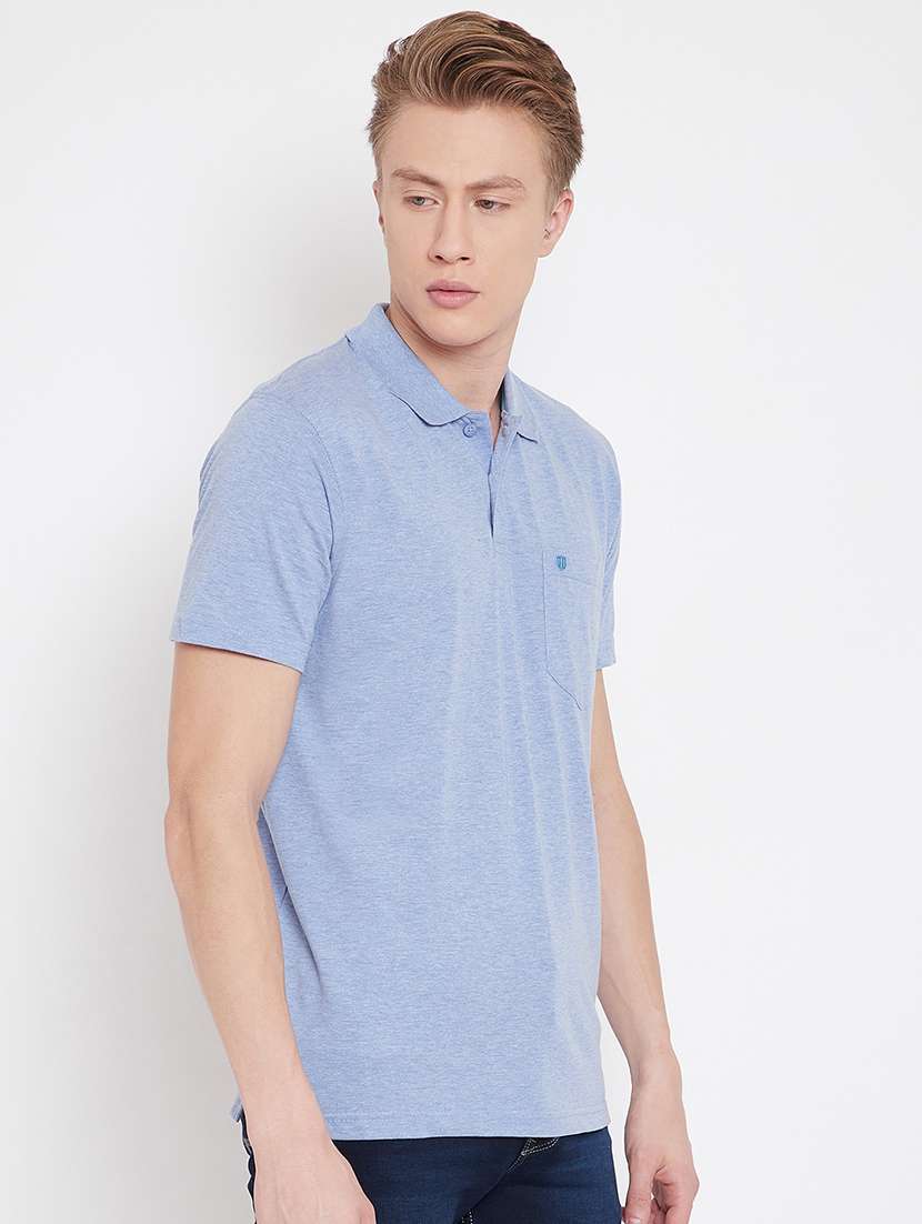 light blue solid polo t-shirt - 17453398 - Standard Image - 1