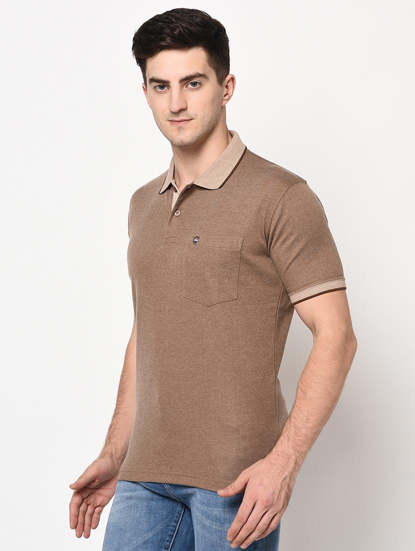 brown solid polo t-shirt - 17453405 - Standard Image - 1