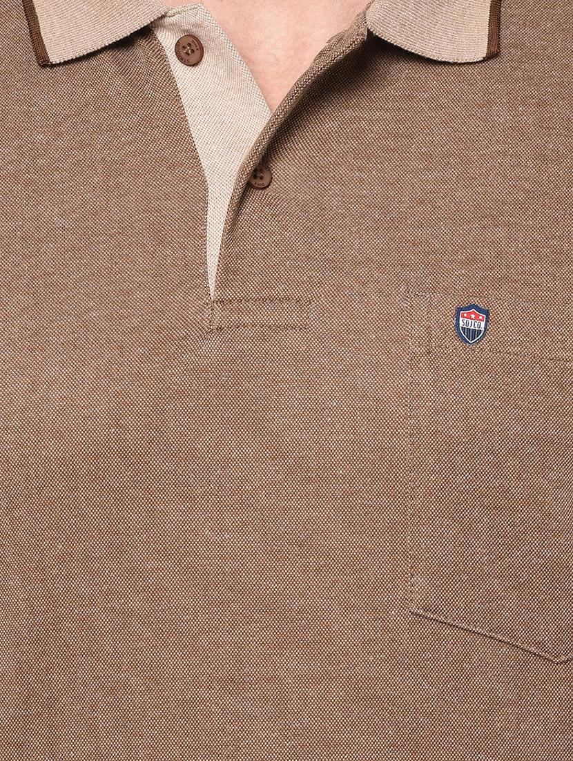 brown solid polo t-shirt - 17453405 - Standard Image - 4