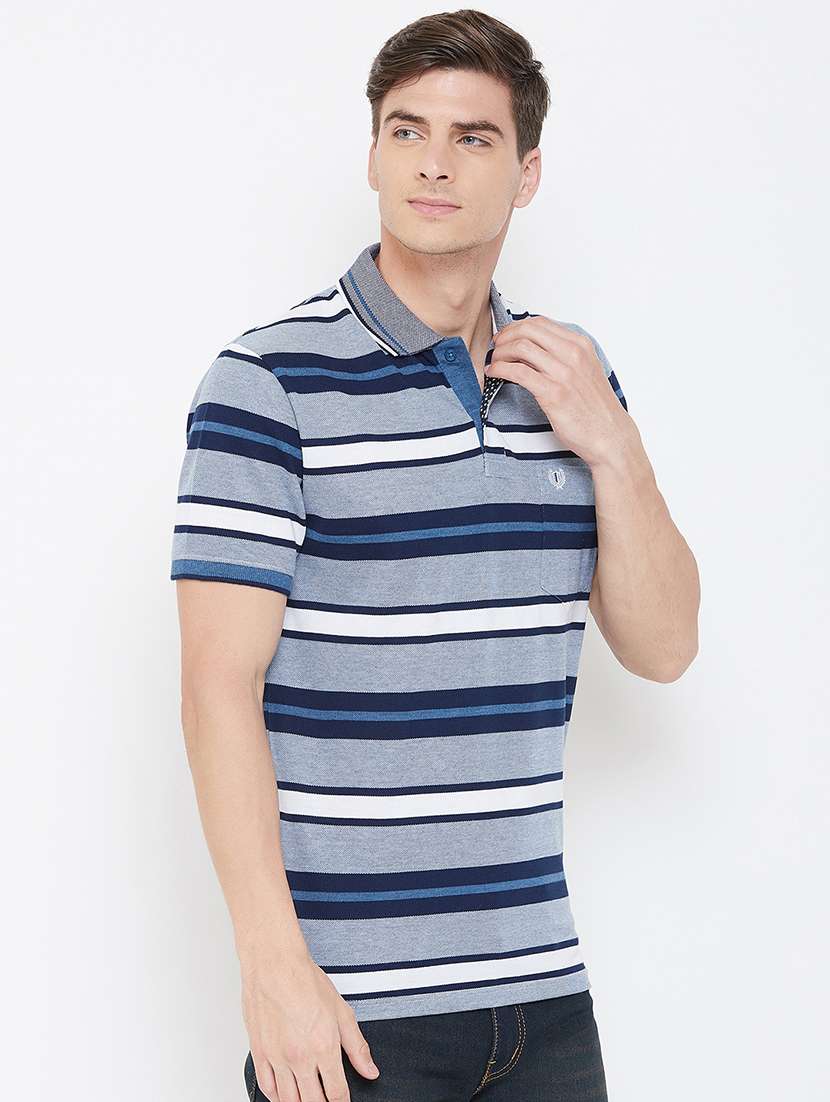 navy blue striped polo t-shirt - 17453418 -  Standard Image - 1