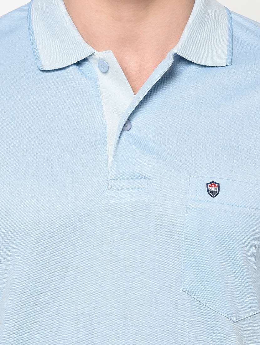 light blue solid polo t-shirt - 17453427 - Standard Image - 4
