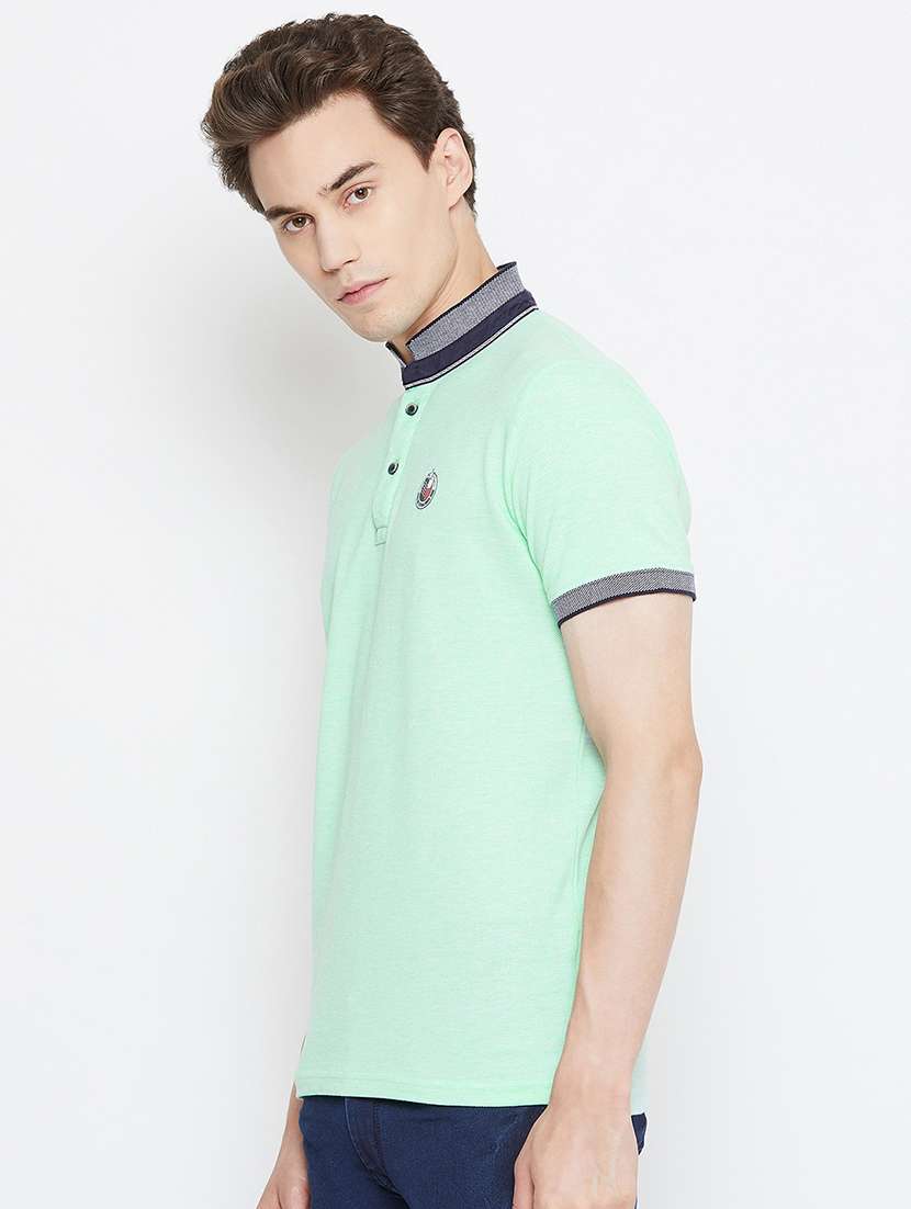 sea green solid collared t-shirt - 17453446 - Standard Image - 1