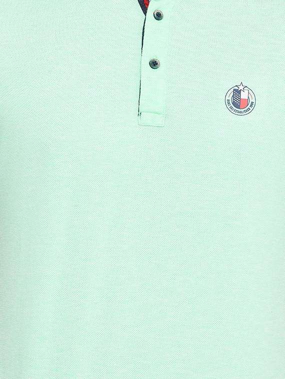 sea green solid collared t-shirt - 17453446 - Standard Image - 4
