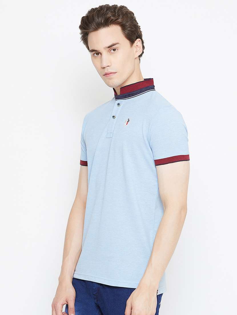 light blue solid collared t-shirt - 17453448 - Standard Image - 1