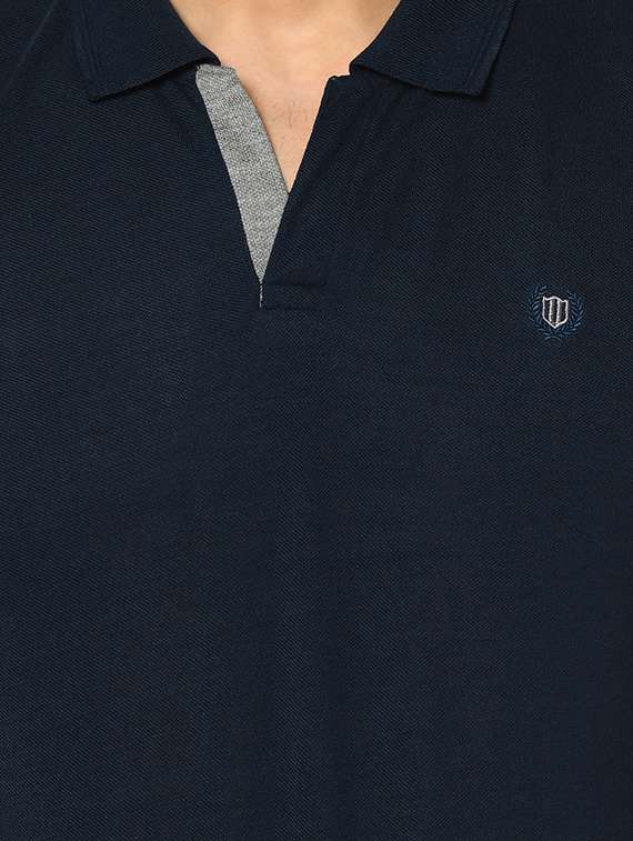 navy blue solid collared t-shirt - 17453471 - Standard Image - 4
