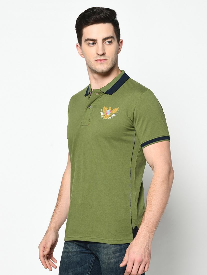 olive green printed polo t-shirt - 17453504 - Standard Image - 1