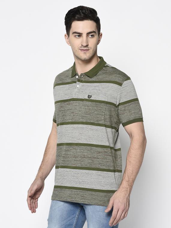 olive green striped collared t-shirt - 17453511 - Standard Image - 1