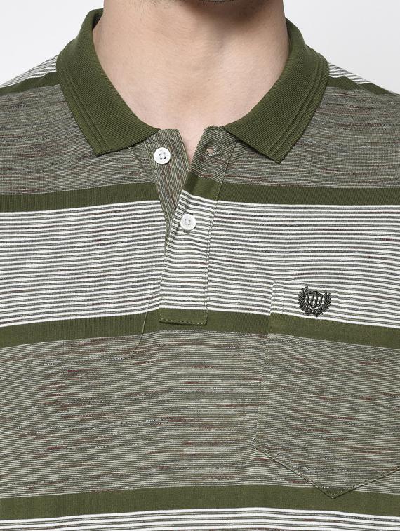 olive green striped collared t-shirt - 17453511 - Standard Image - 4