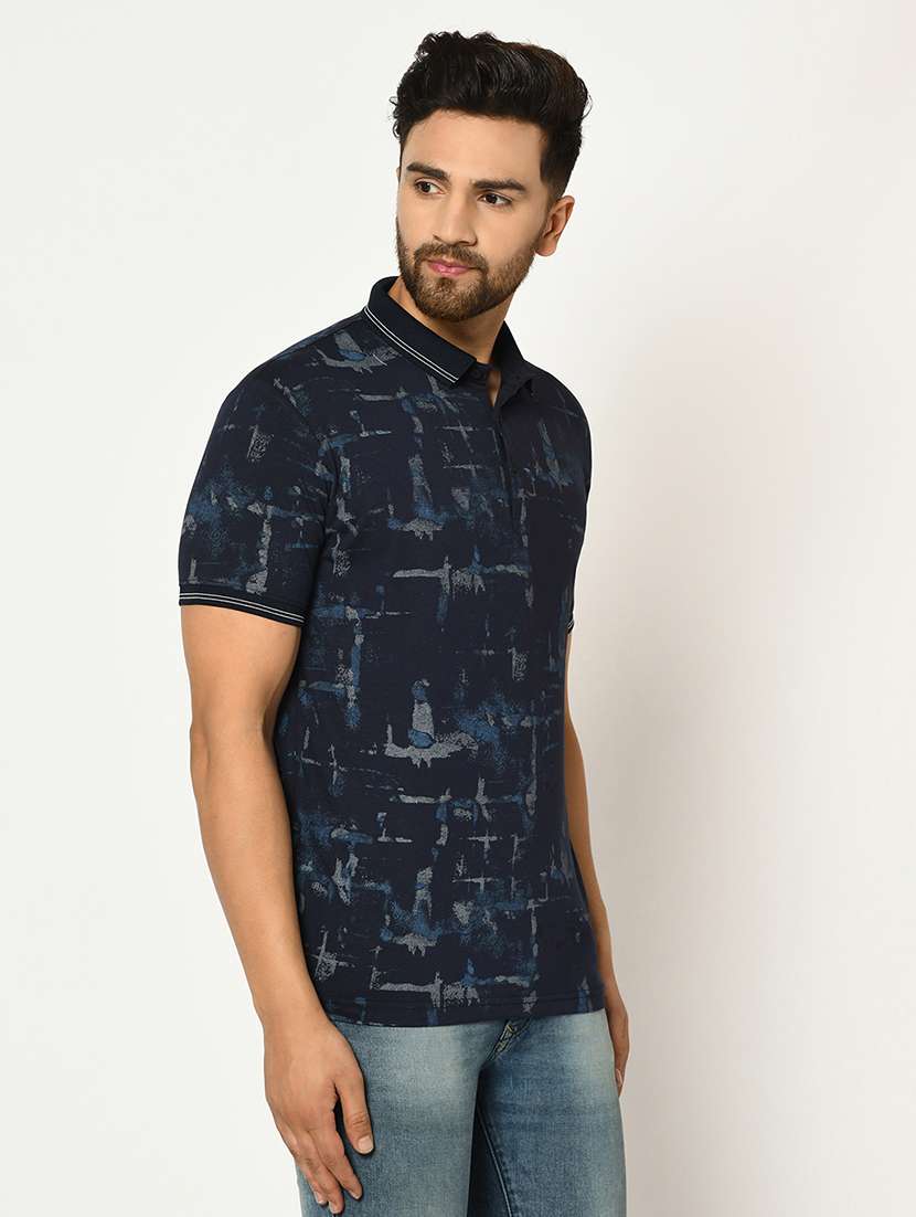 navy blue printed collared t-shirt - 17453580 -  Standard Image - 1