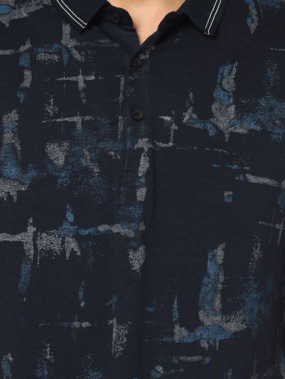 navy blue printed collared t-shirt - 17453580 - Standard Image - 4
