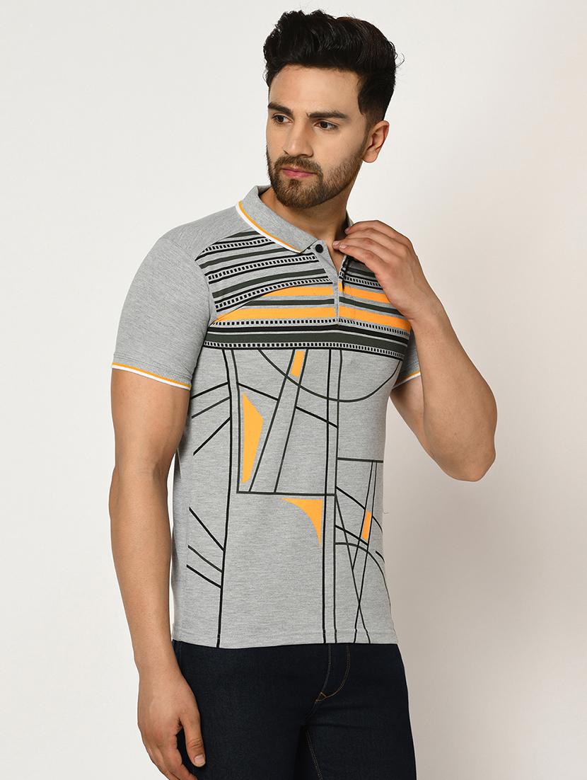 grey printed collared t-shirt - 17453589 - Standard Image - 1