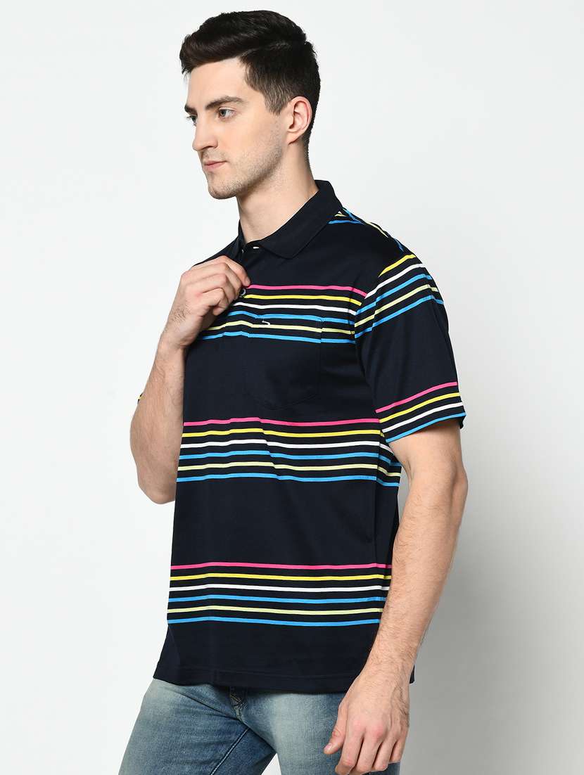 navy blue striped polo t-shirt - 17453592 -  Standard Image - 1