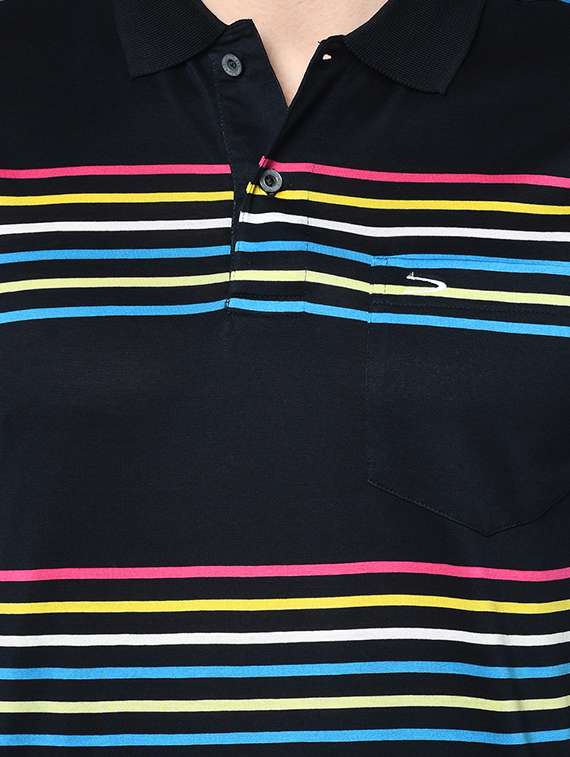navy blue striped polo t-shirt - 17453592 - Standard Image - 4