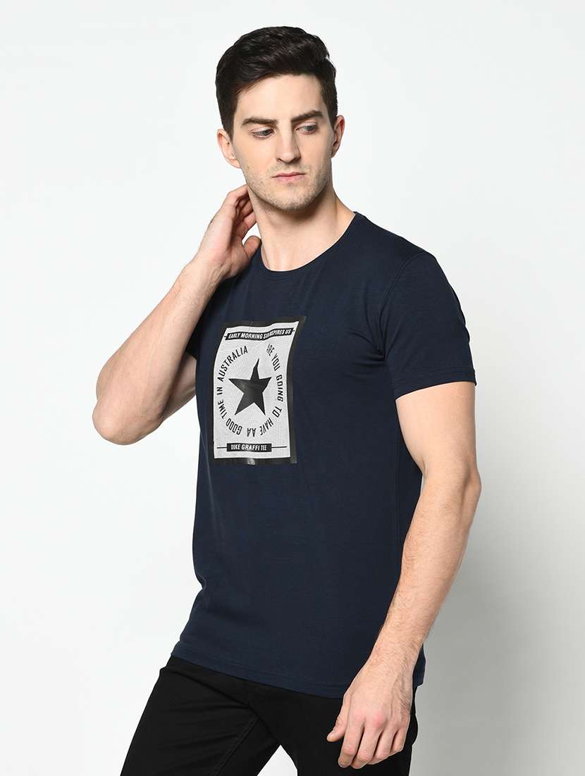 navy blue chest print t-shirt - 17453593 -  Standard Image - 1