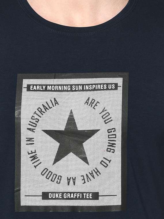 navy blue chest print t-shirt - 17453593 - Standard Image - 4
