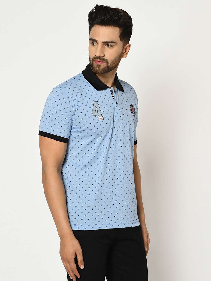 light blue printed polo t-shirt - 17453622 - Standard Image - 1