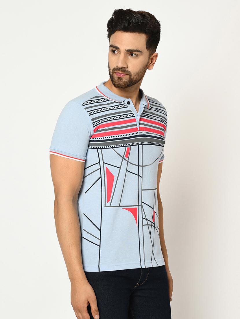 light blue printed polo t-shirt - 17453623 - Standard Image - 1
