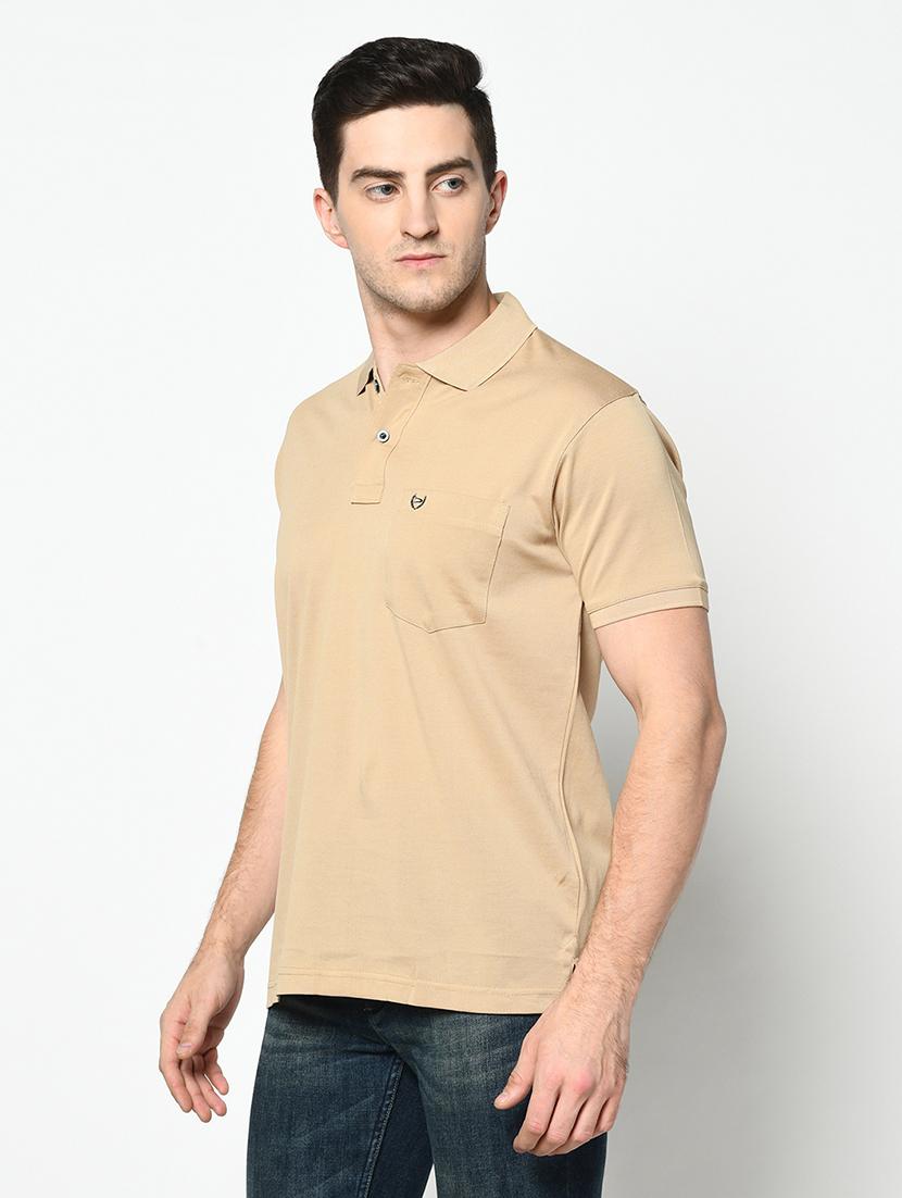 beige solid polo t-shirt - 17453629 - Standard Image - 1