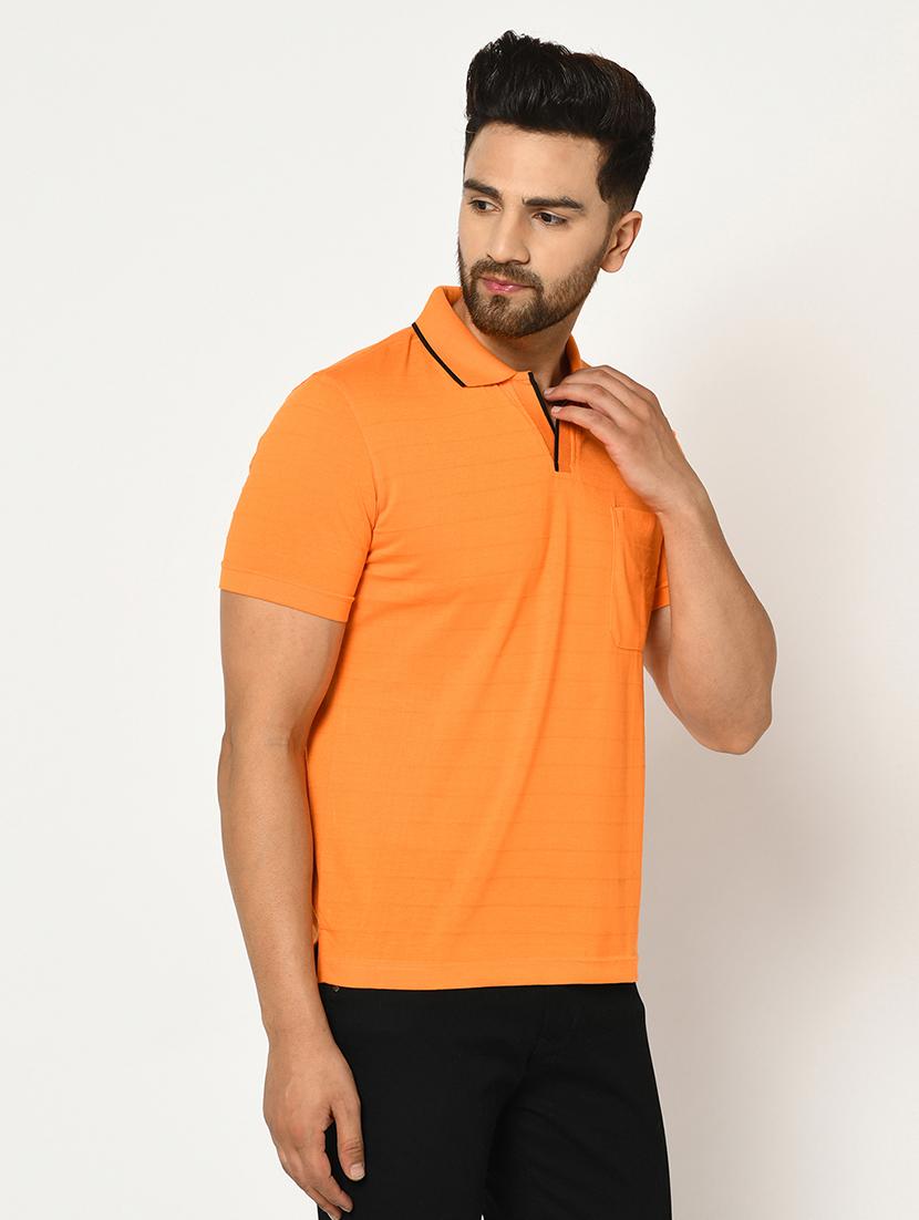 orange self design collared t-shirt - 17453630 -  Standard Image - 1
