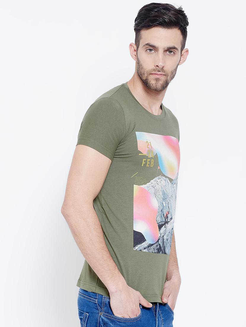 olive green printed t-shirt - 17453633 -  Standard Image - 1
