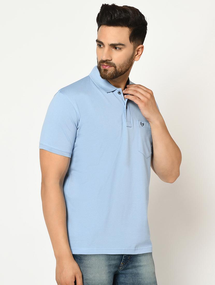 light blue solid polo t-shirt - 17453645 - Standard Image - 1