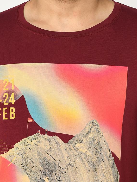 maroon printed t-shirt - 17453648 - Standard Image - 4