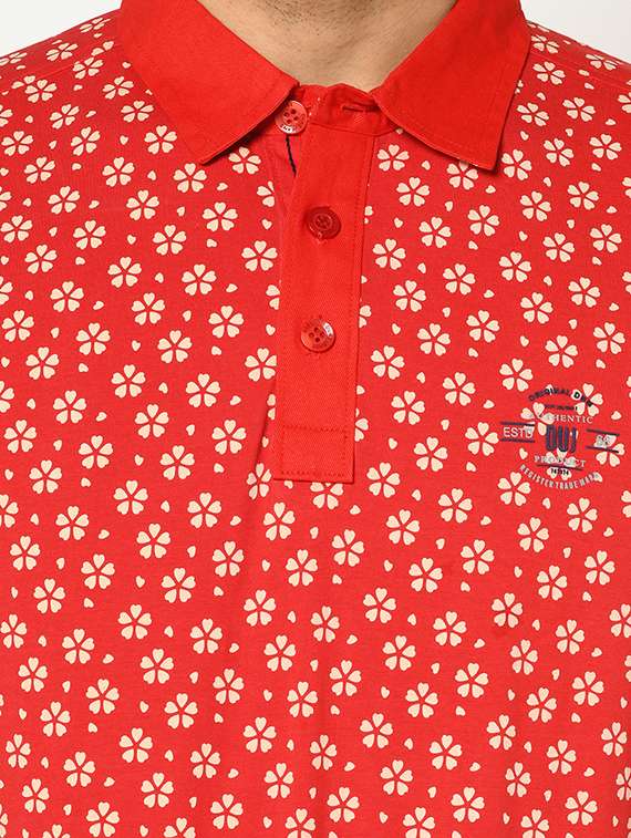 red printed collared t-shirt - 17453649 - Standard Image - 4