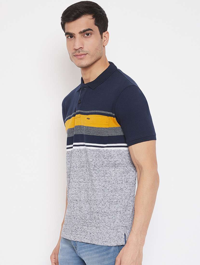 navy blue striped polo t-shirt - 17453725 - Standard Image - 1