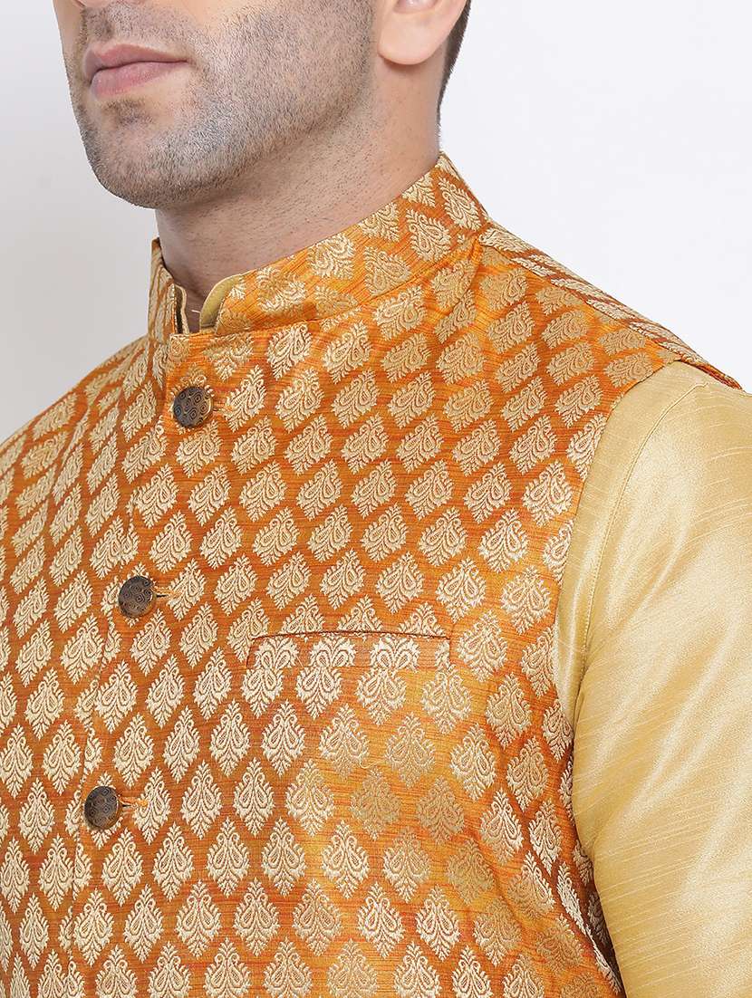 gold jacquard nehru jacket - 17454160 - Standard Image - 4