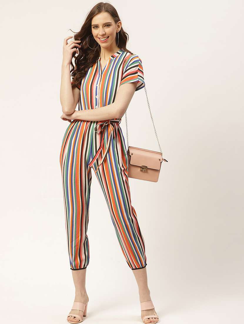 tie front striped jumpsuit 