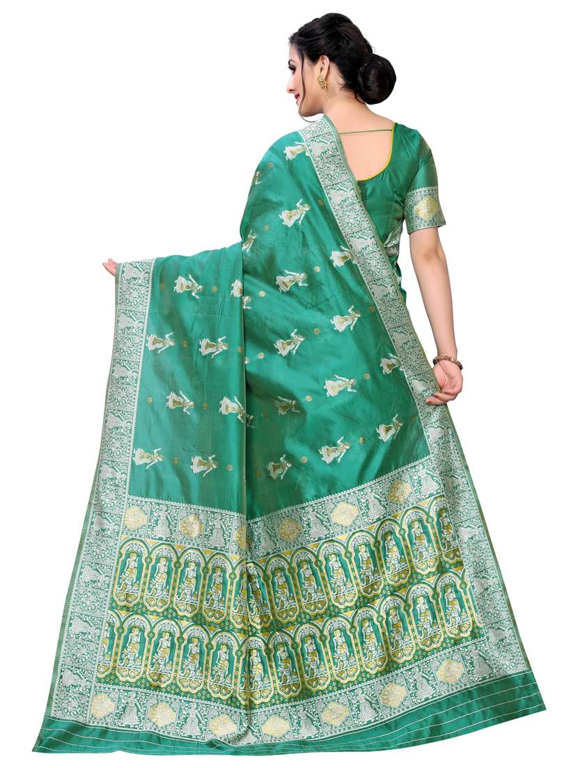 women's self design green colored saree with blouse - 17456081 -  Standard Image - 1