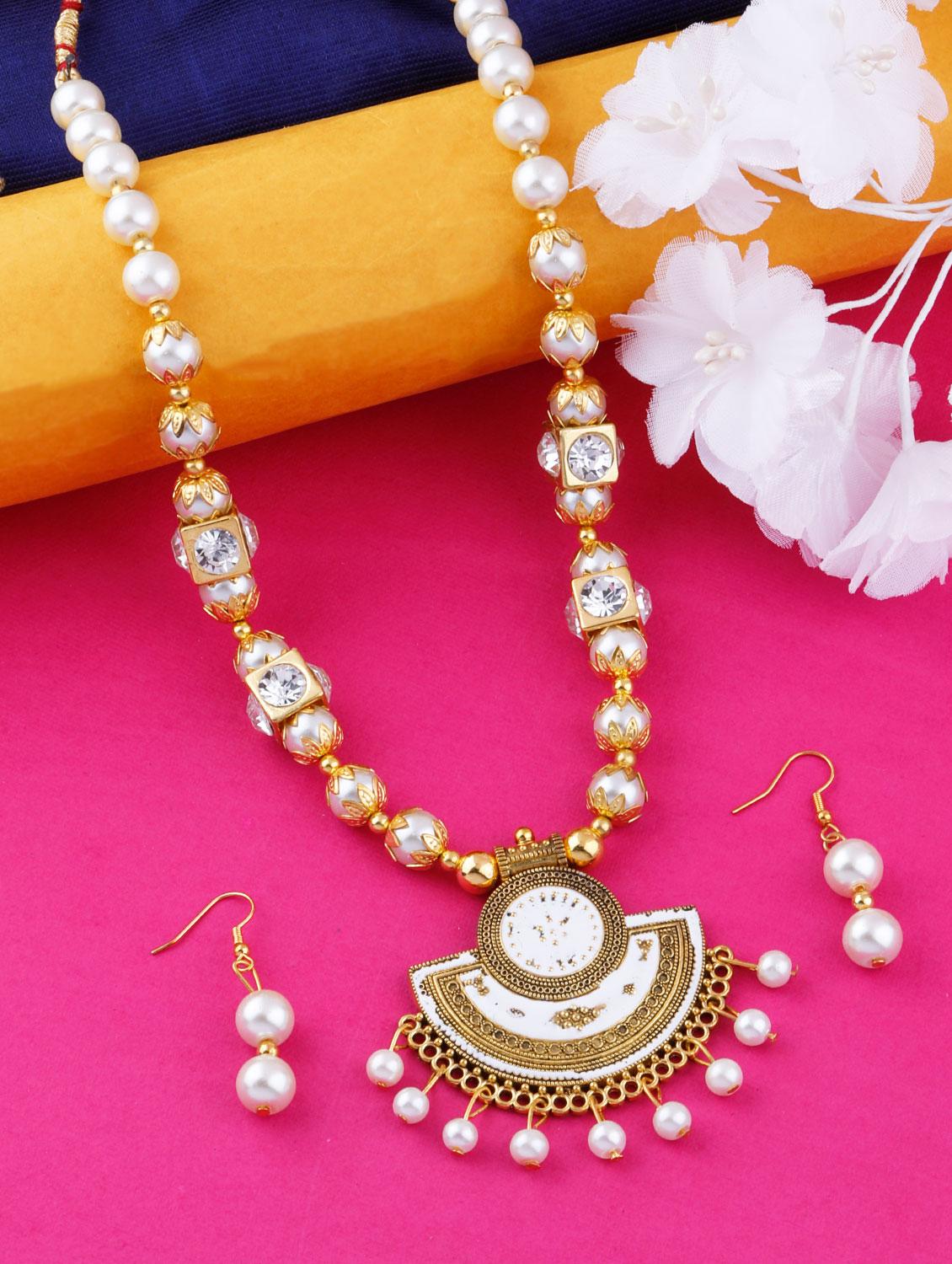 gold plated brass long necklaces with earring - 17456161 - Zoom Image - 0