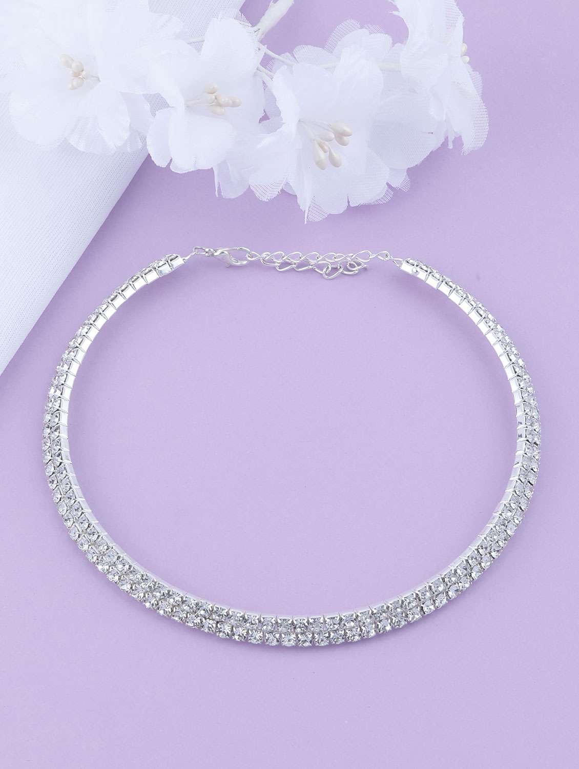 silver brass choker necklace
