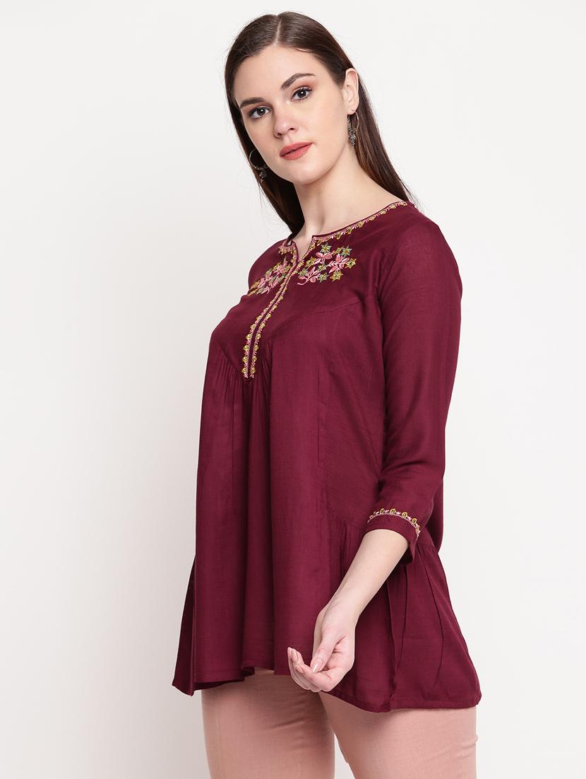 notch neck embroidered detail tunic - 17456250 -  Standard Image - 1
