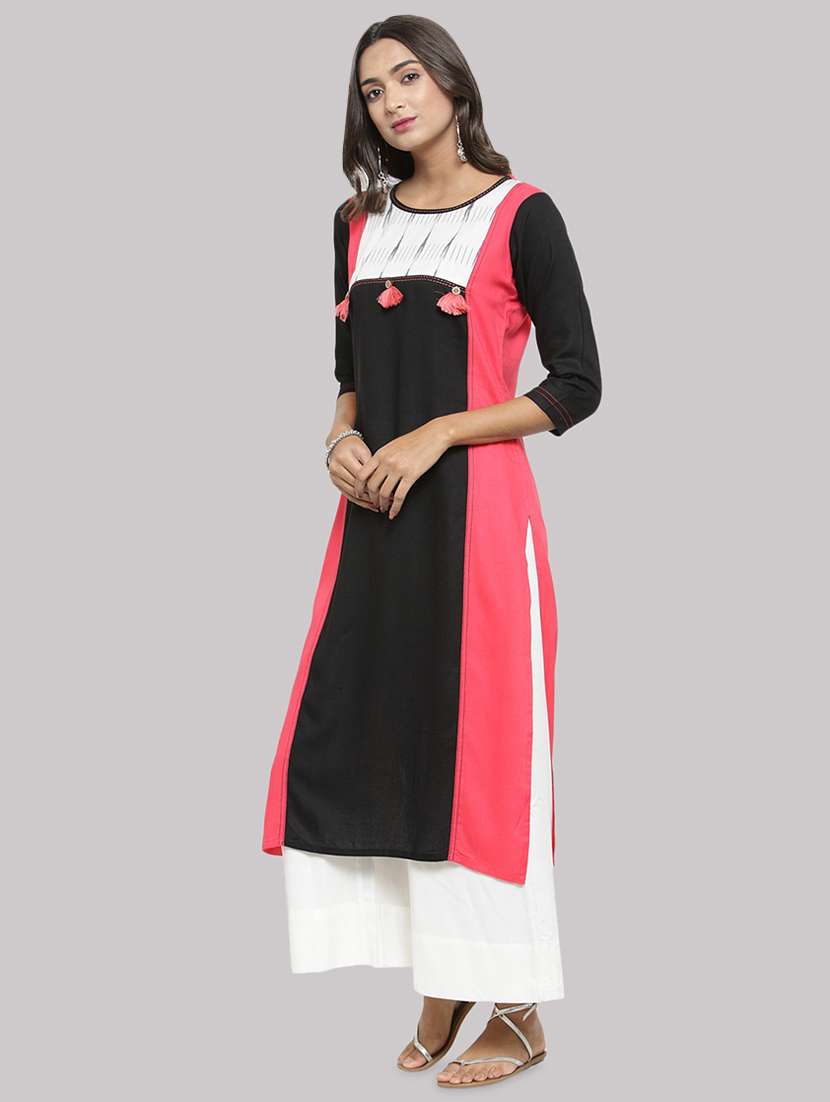 color block straight kurta - 17457681 -  Standard Image - 1