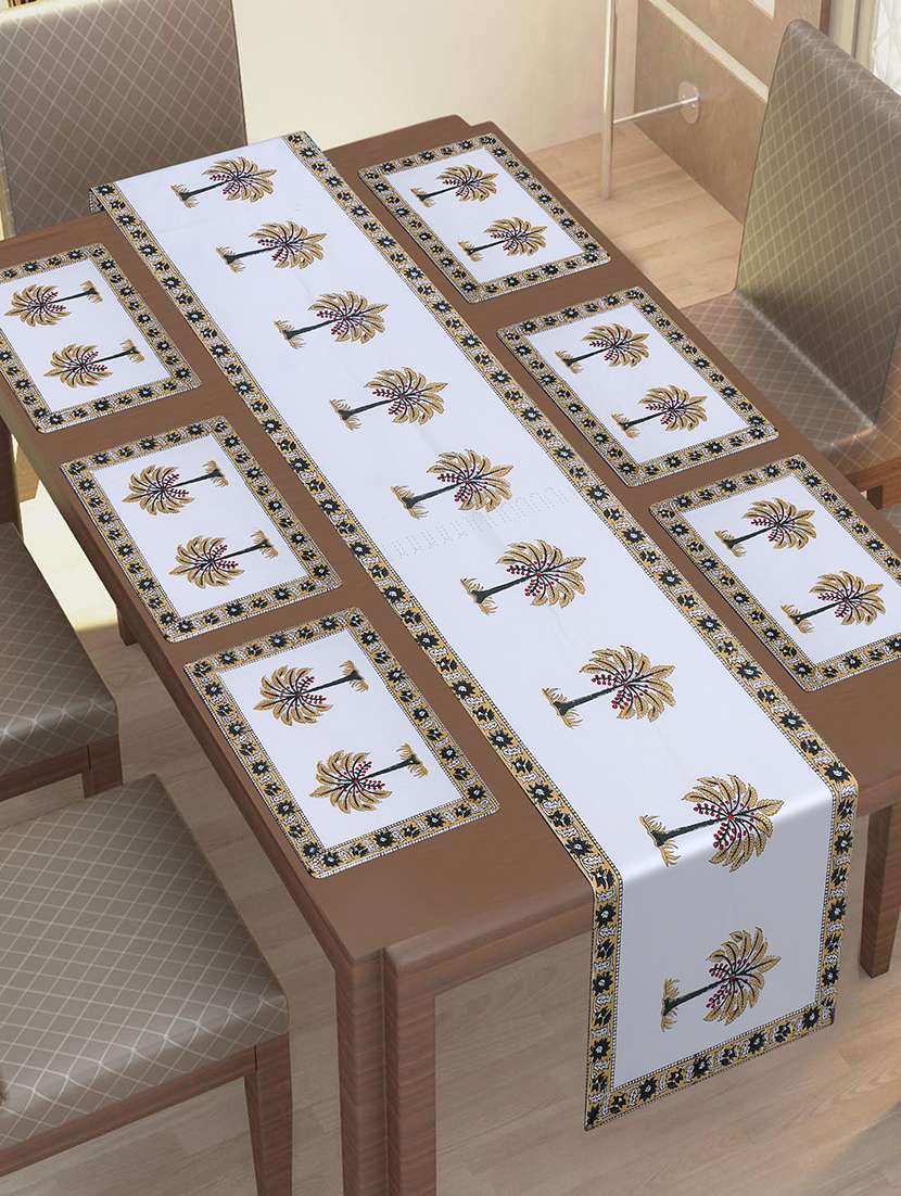 cotton jaipuri printed 6 table mat & 1 runner (set of 7 pcs)