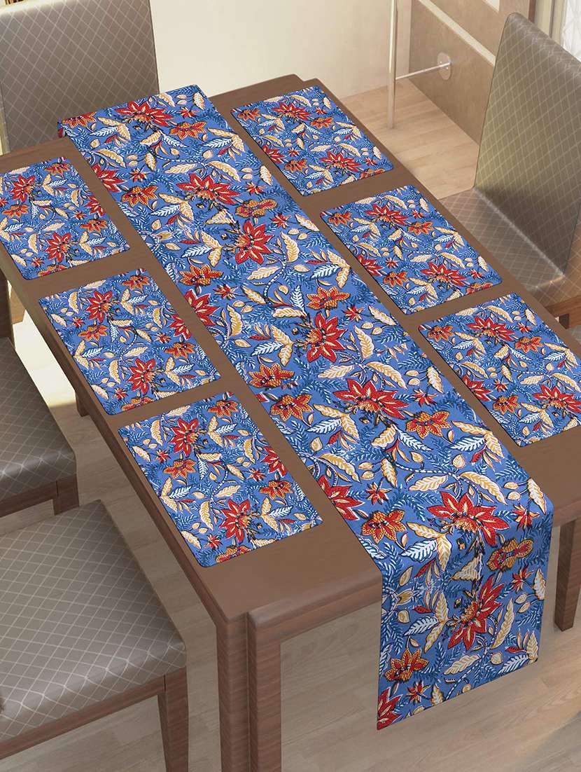  cotton jaipuri printed 6 table mat & 1 runner (set of 7 pcs)