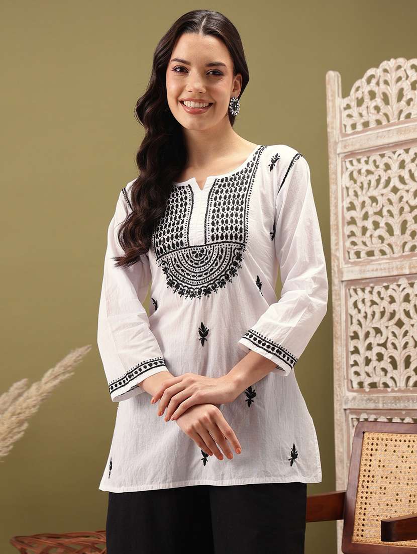 ada hand-embroidered white chikankari kurti 