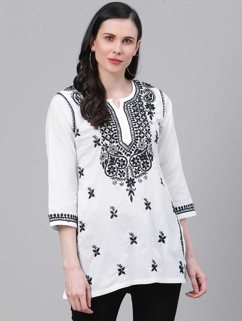ada hand-embroidered white chikankari kurti 